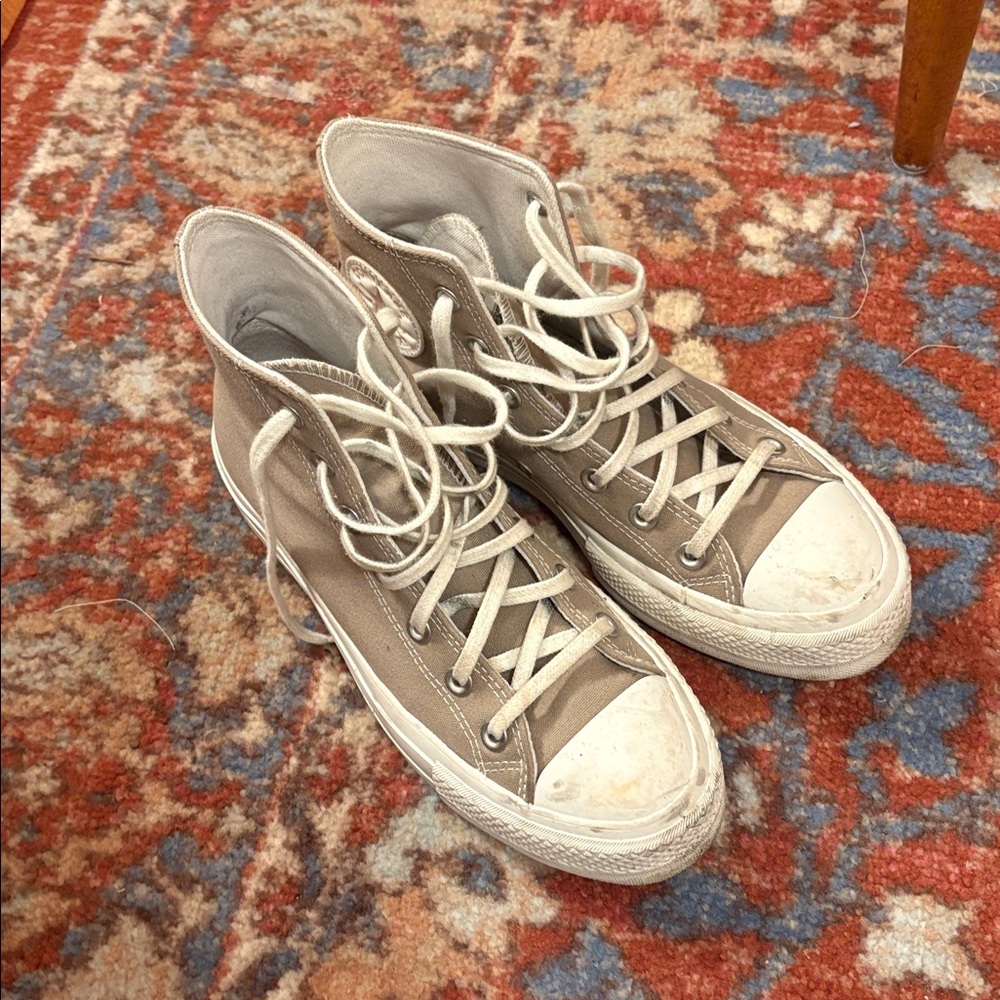 Converse High-Top Sneakers in Taupe and White